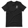 Black cotton summer t-shirt with short sleeves and round neck on mannequin showing straight cut silhouette