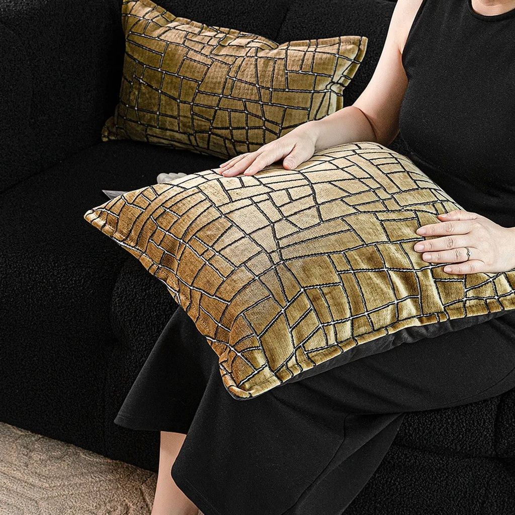 Tuhao gold geometric abstract pattern decorative cushion in square and rectangular sizes