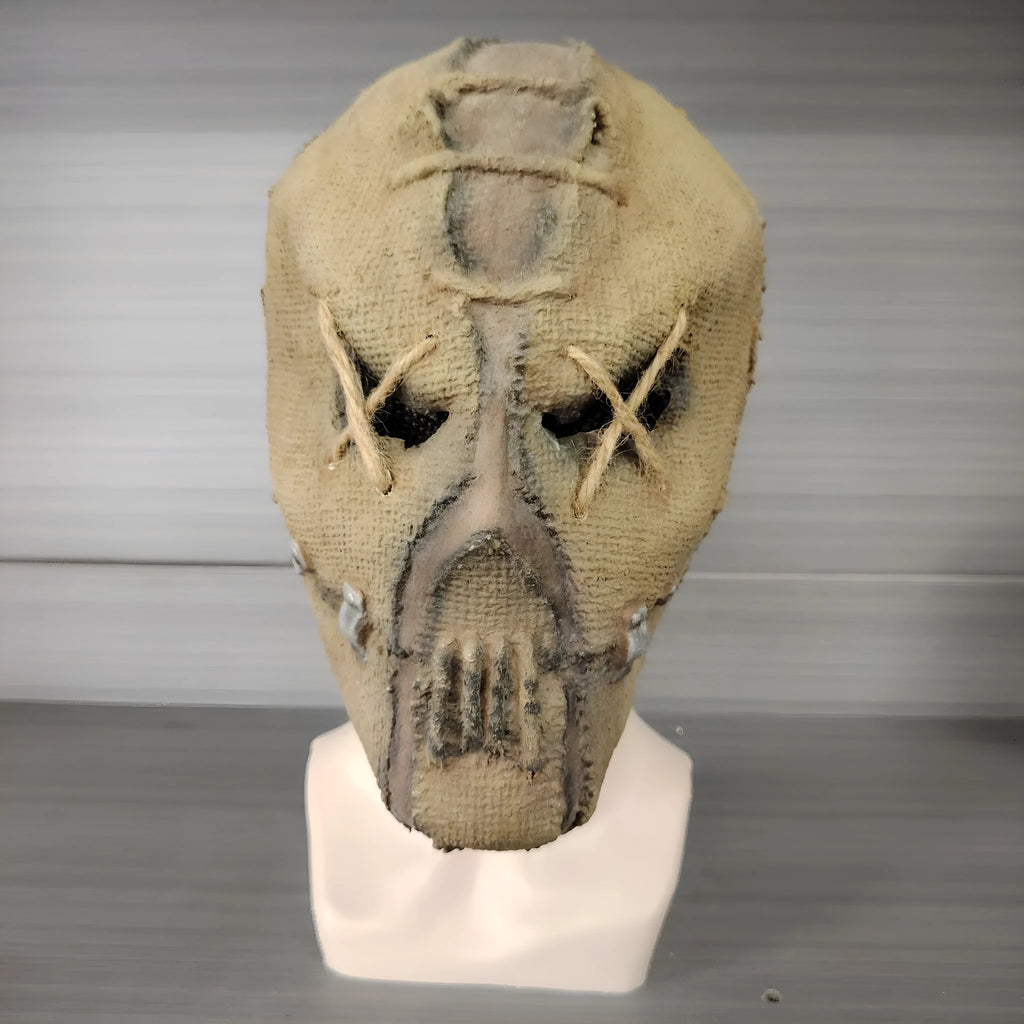 Latex horror head cover with detailed scar skull modelling measuring 31cm tall