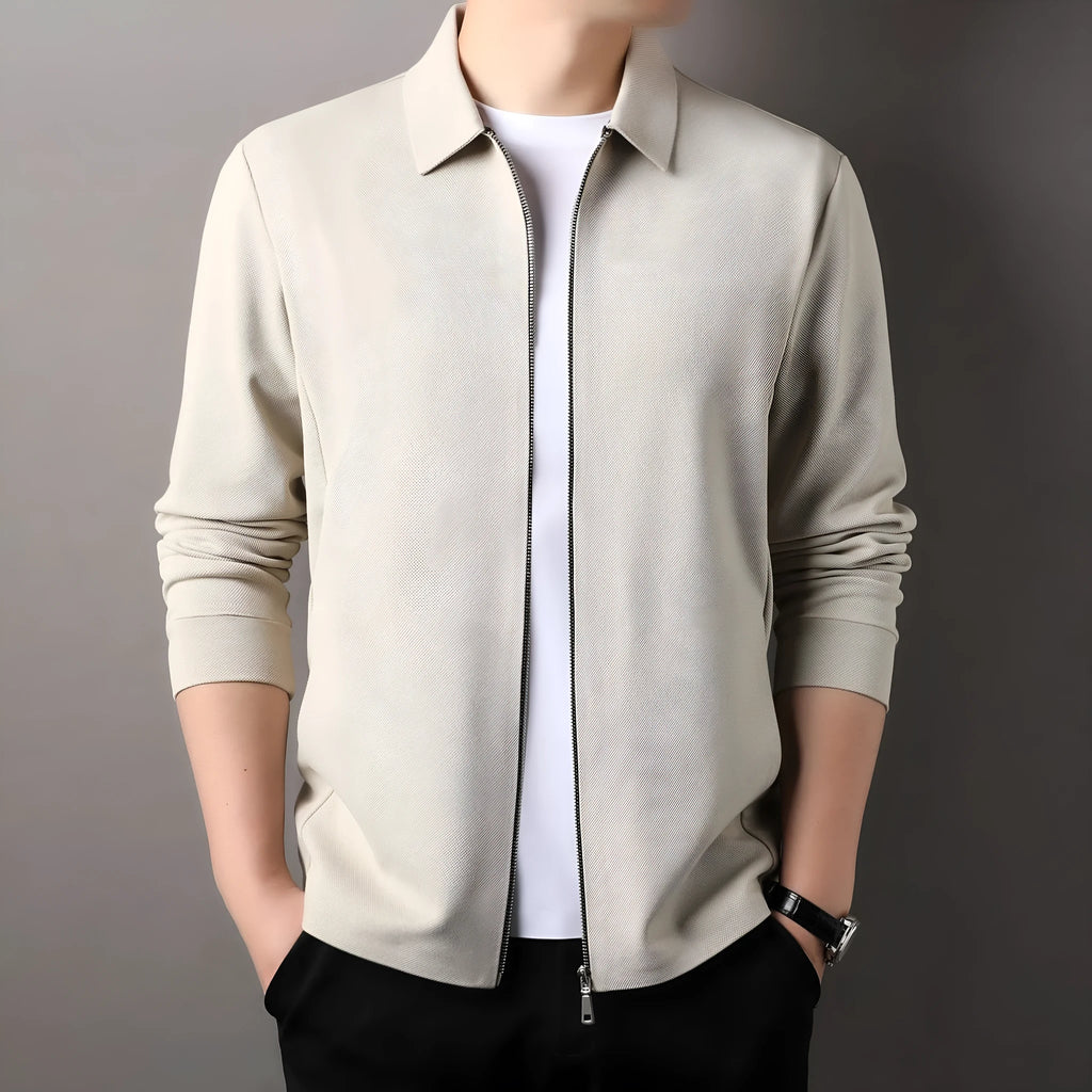 Men's polyester business casual jacket with straight hem in black, dark grey or apricot colours
