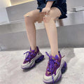 Women's leather casual sports shoes with thick jelly soles in multiple colours showing cross-tie design