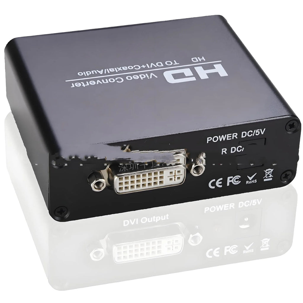 Black HDMI to DVI converter cable with coaxial audio output and power supply unit