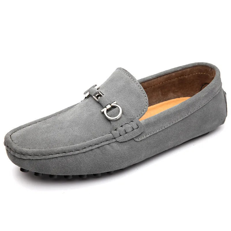 Men's matte cowhide leather slip-on shoes with square toe and rubber sole in black colour