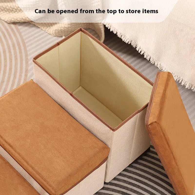 Foldable three-level dog stairs in brown or grey with cloth cover and non-slip surface