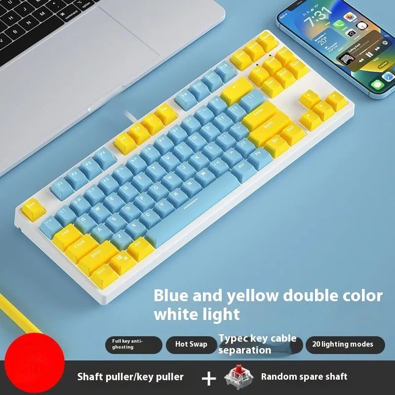 87-key wired mechanical keyboard with two-tone keycaps in orange and yellow colour combination