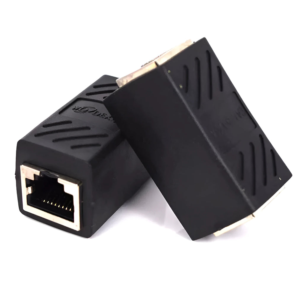 Black RJ45 network cable butt joint extender adapter with rotary union connector