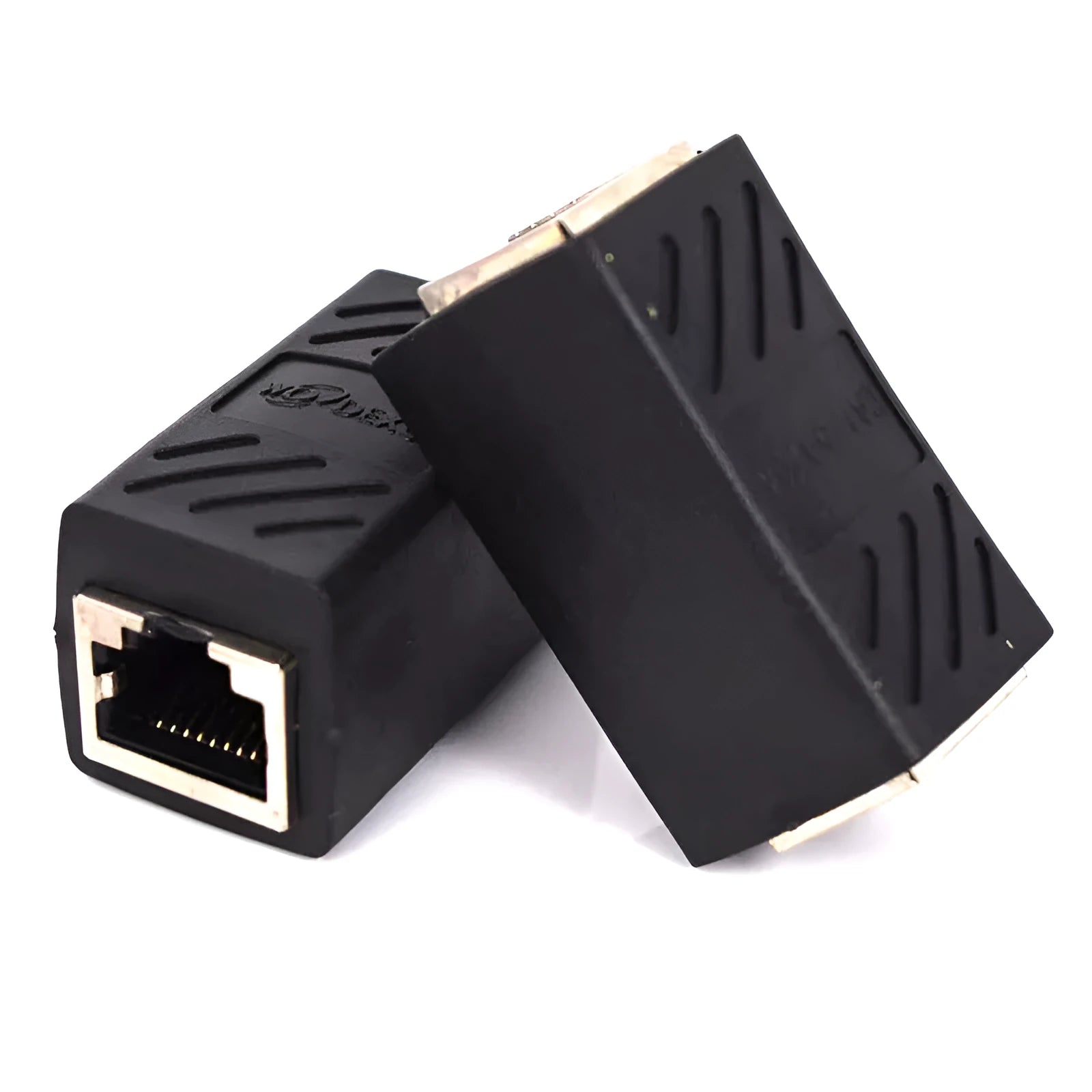 Black RJ45 network cable butt joint extender adapter with rotary union connector
