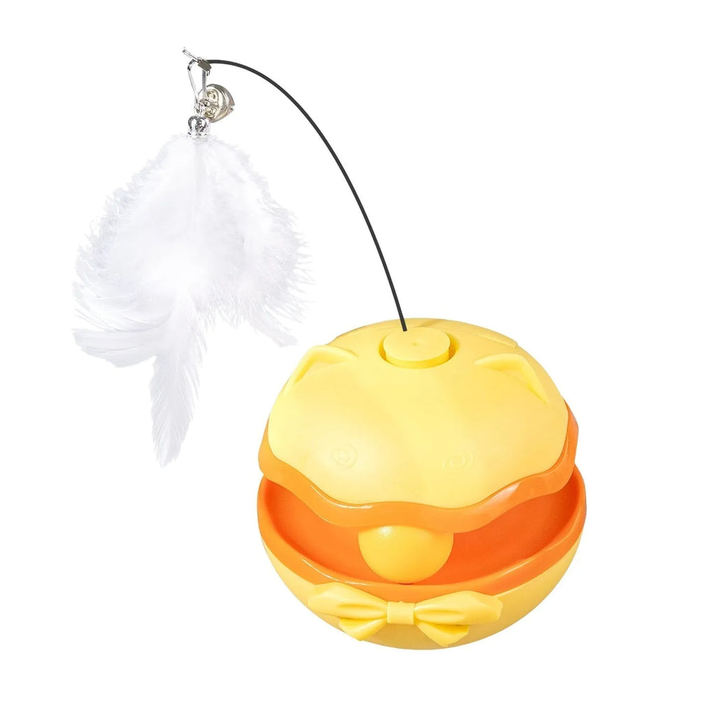Electric cat toy tumbler with plastic teaser wand in lemon yellow colour