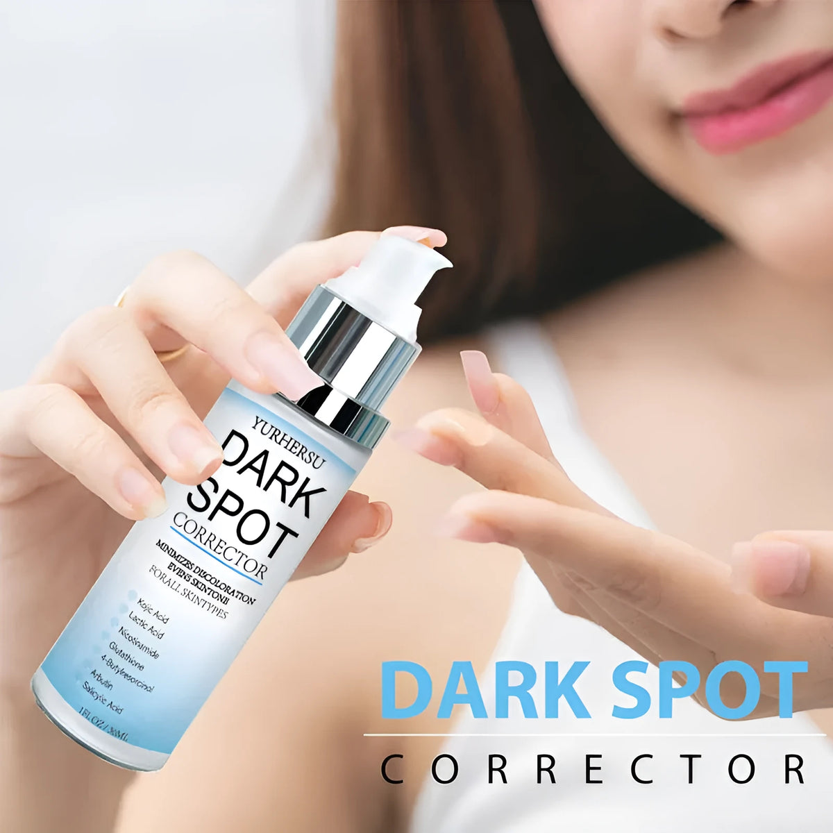 Bottle of spot lightening essence for brightening and moisturising skin.