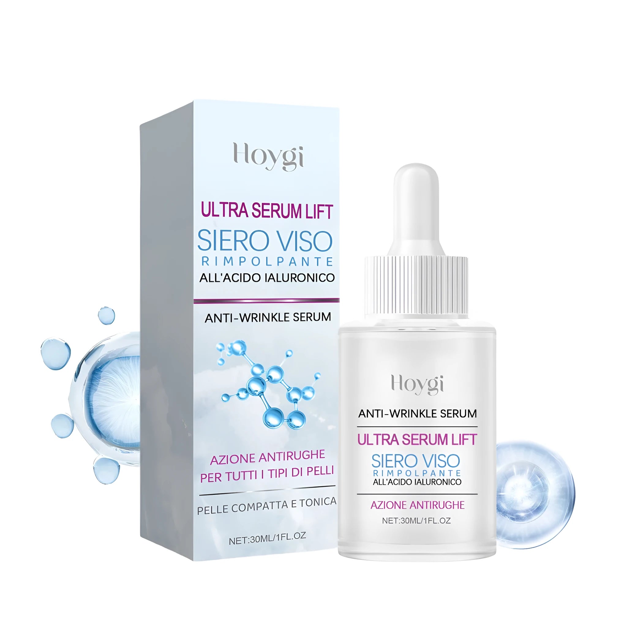30ml Hyaluronic Acid Anti-Wrinkle Solution serum bottle for facial hydration