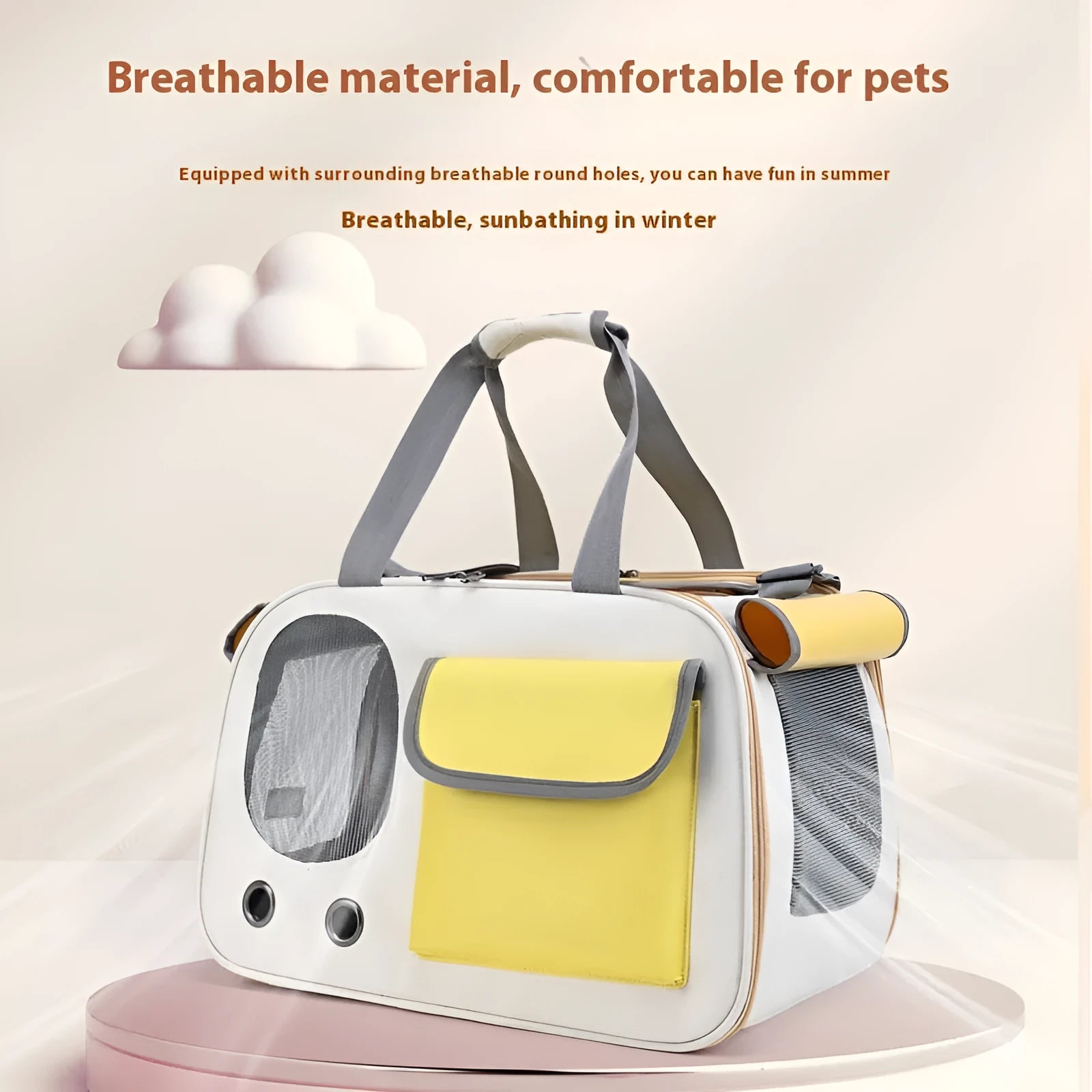 Foldable canvas pet bag in black colour showing large capacity design with single shoulder strap