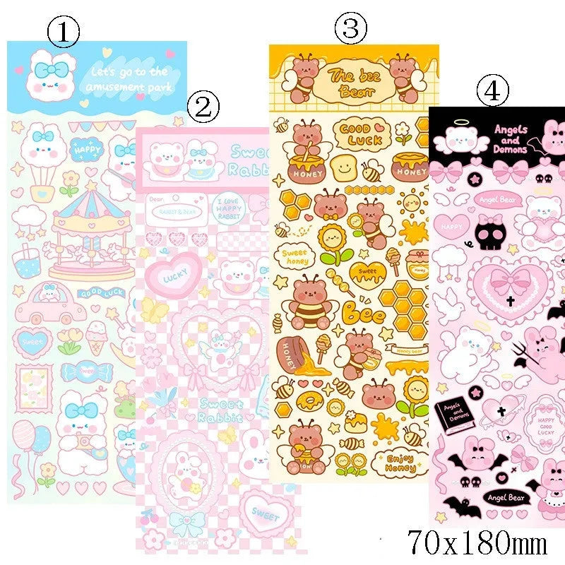 Pack of cartoon style PVC waterproof stickers for decorating agenda notebooks and office stationery