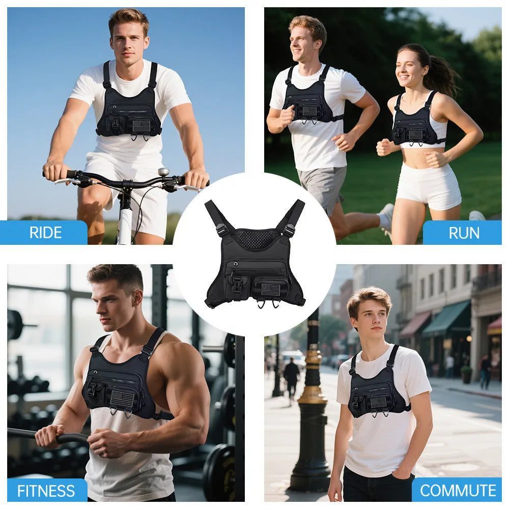 Outdoor cycling chest bag with breathable vest design in Oxford cloth