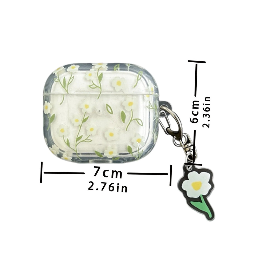 White floral pattern AirPods protective cover with high-transparency TPU material