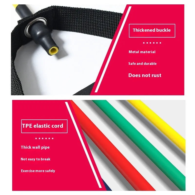 Adjustable chest expander with TPE tension rope showing five resistance level colour options