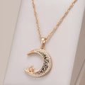 Rose gold star and moon necklace with zircon and enamel pendant on water wave chain