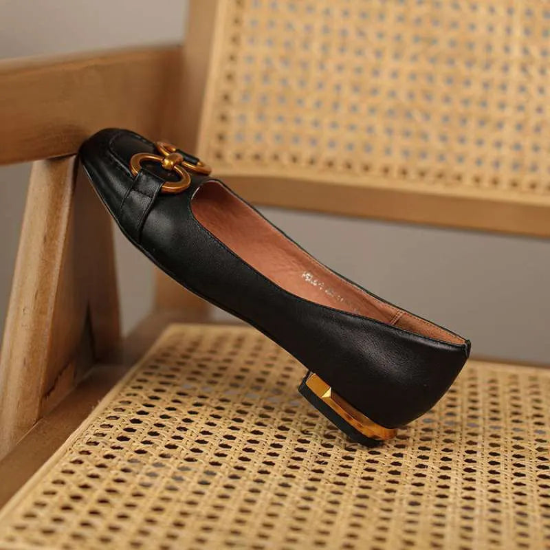 Women's Wanwan Lei style pumps with square toe and shallow mouth design in multiple colour options