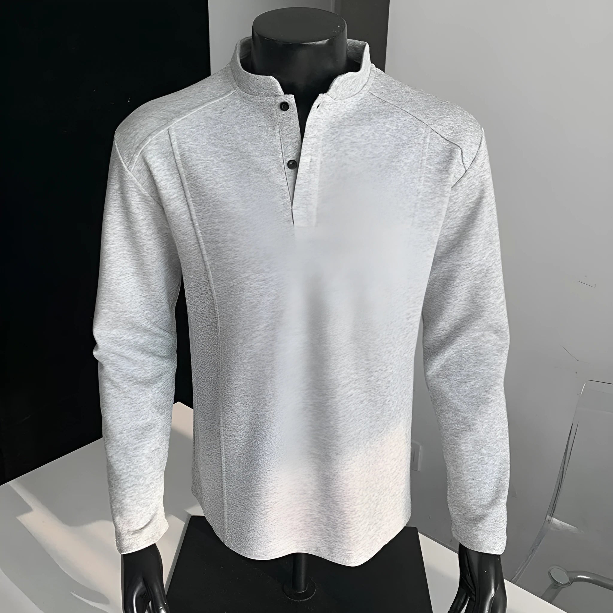 Men's patchwork stand-up collar shoulder polo shirt in Chinese cotton with asymmetric design