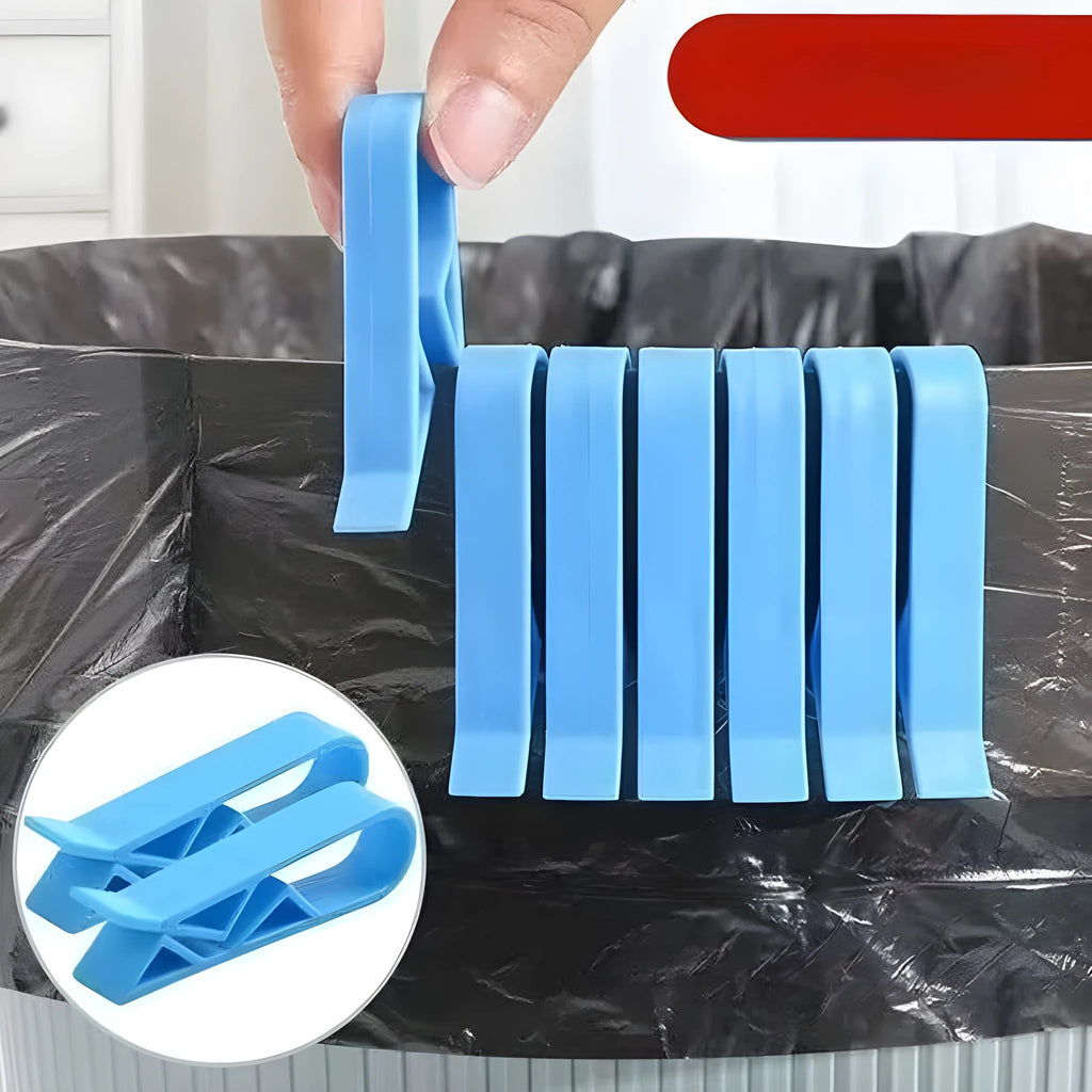 Black PP plastic garbage bag fixing clips securing a bag to a bin rim