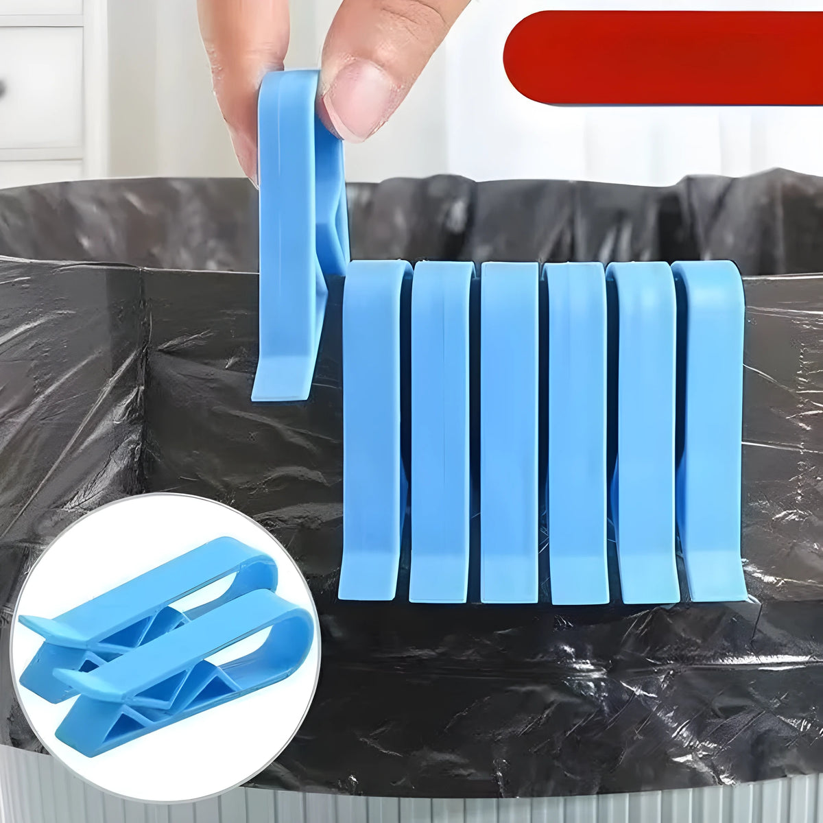 Black PP plastic garbage bag fixing clips securing a bag to a bin rim