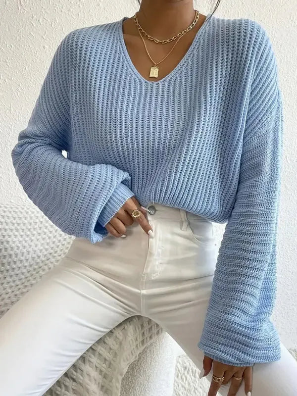 Women's solid colour long sleeve pullover in loose casual fit