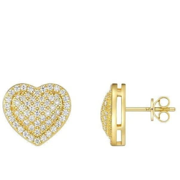 S925 silver moissanite heart-shaped stud earrings with gold plating