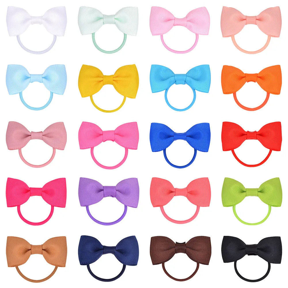 80 piece baby hair ties set with multi-coloured grosgrain ribbon bows and matching elastic bands