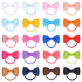 80 piece baby hair ties set with multi-coloured grosgrain ribbon bows and matching elastic bands
