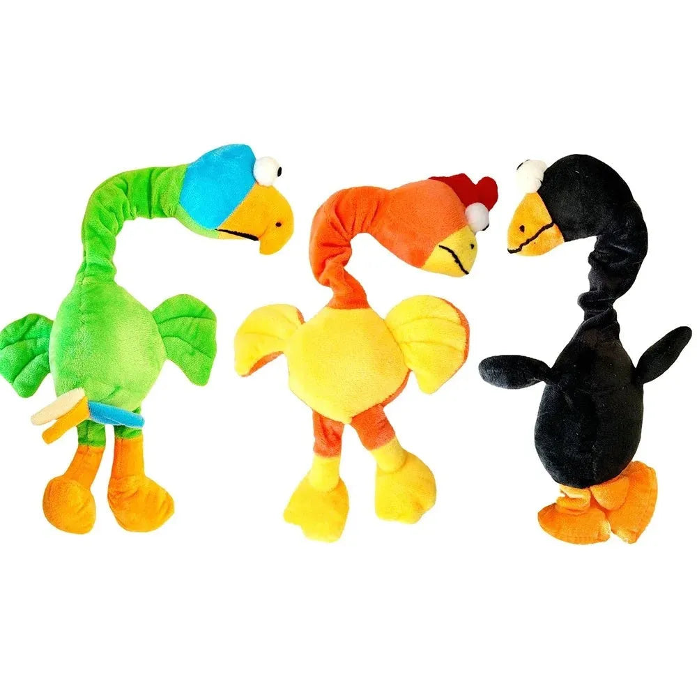 Black, green, and orange TPR dog chew toy shaped with a screaming chicken sound feature.