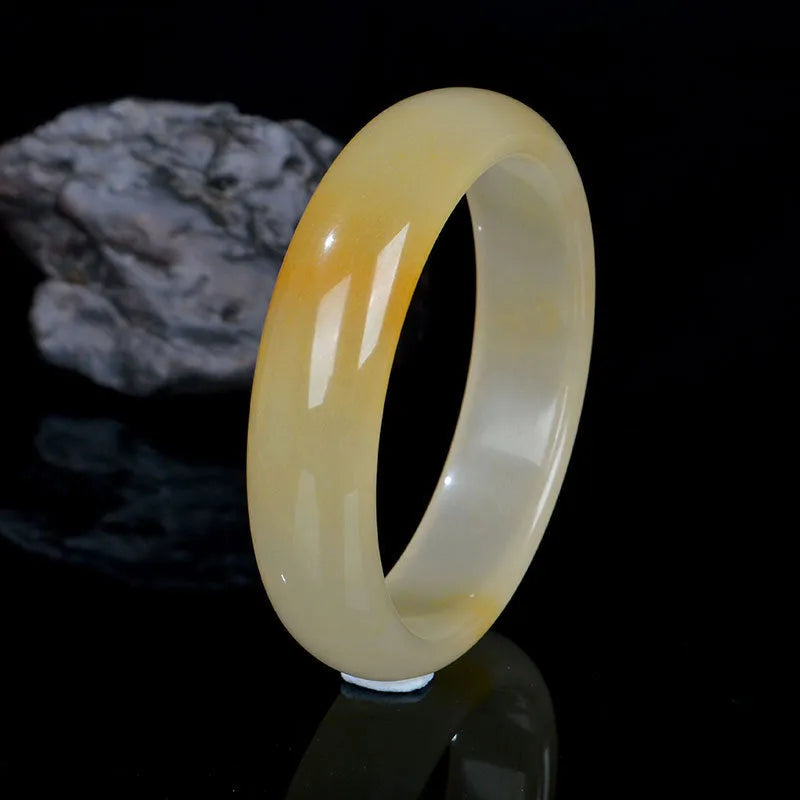 Natural light jade bracelet for women with polished finish, shown in Chinese style, with size options visible.