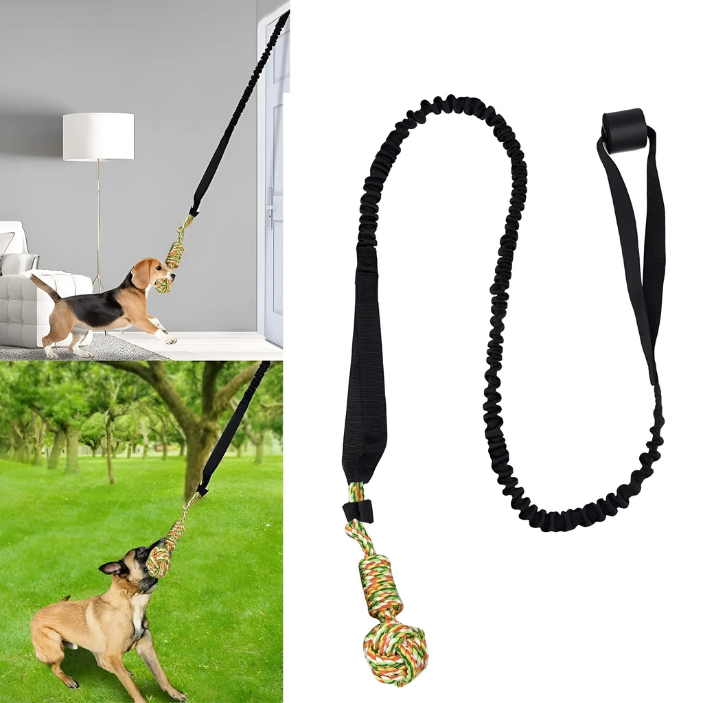 Braided cotton dog tug-of-war rope toy in black, grey, and red colour options