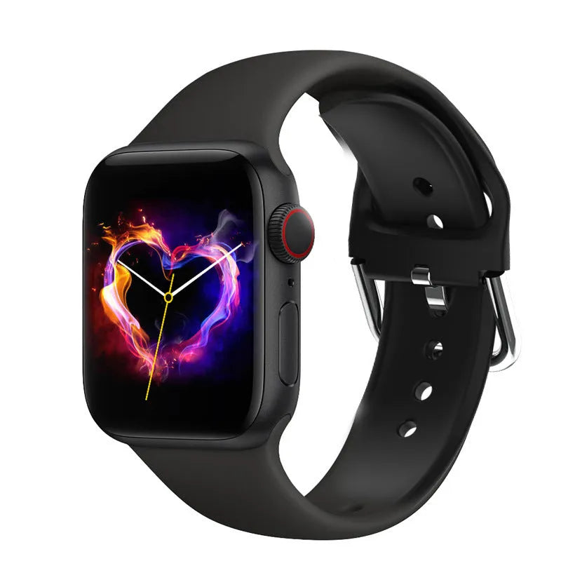 Smart watch with Bluetooth calling and NFC in black, silver gray, or pink, with charging cable and manual