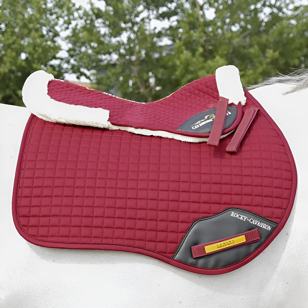 Wool riding saddle pad for equestrian and cycling with shock absorption and waist protection
