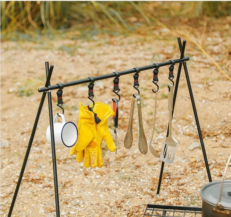 Aluminium alloy foldable triangle clothes drying rack for camping with side hooks