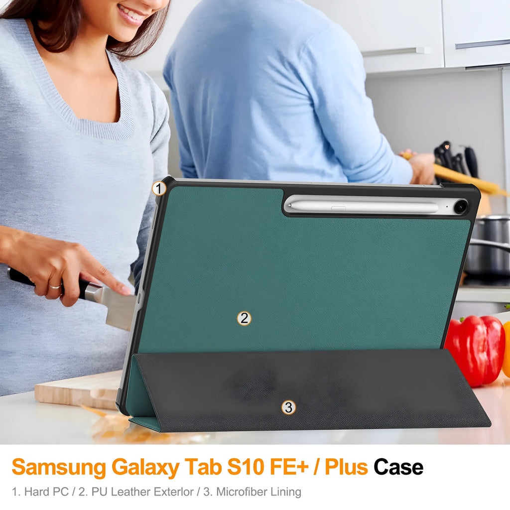S10FE Plus SM-X620 imitation leather flip case for Samsung Galaxy Tab S10FE 13.1 inch with tri-fold stand
