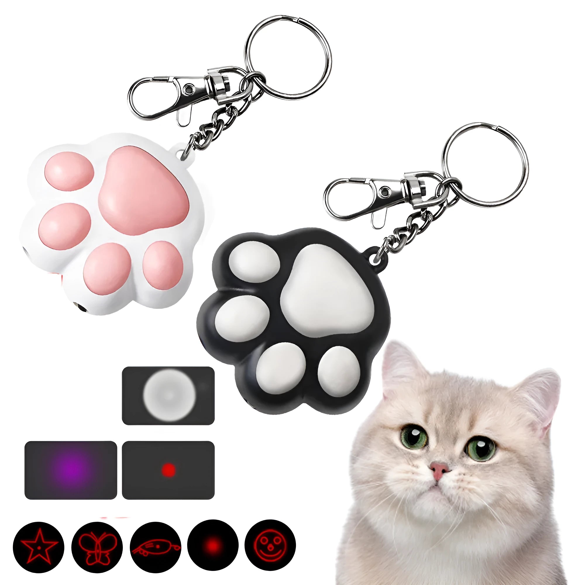 Compact black infrared cat teaser toy with USB charging port and keychain attachment