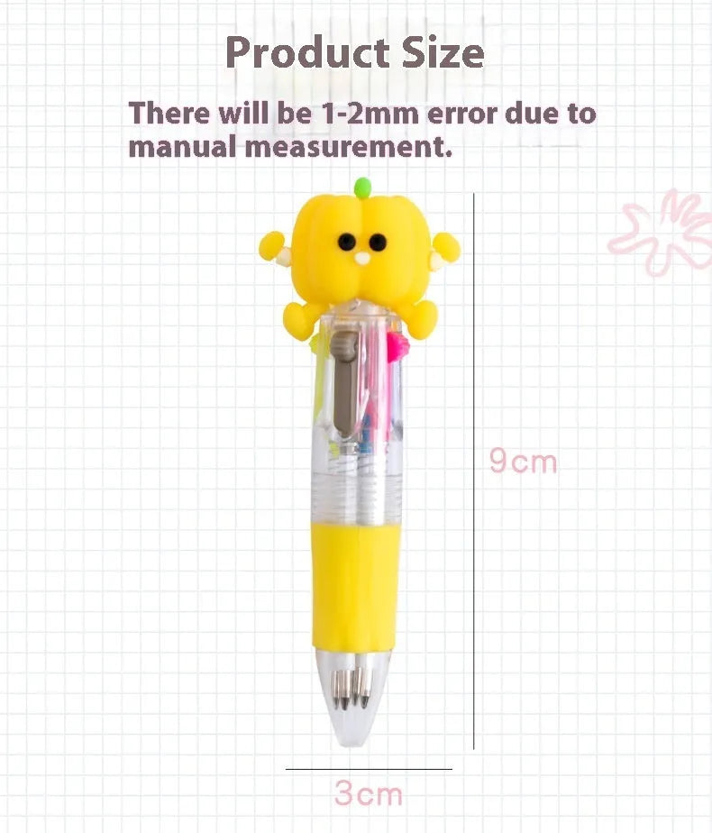Cute cartoon four-colour press ballpoint pen with random design theme and 0.7mm tip.