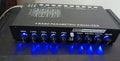 Car audio EQ tuning amplifier with front-panel controls for subwoofer frequency and volume adjustment