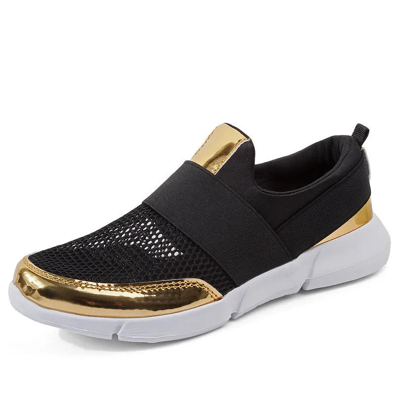 Women's lightweight sneakers with mesh interior in blue, black, and grey colours showing low-cut design