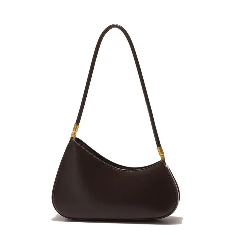 Retro oval women's underarm shoulder bag in PU leather with single strap and zippered interior