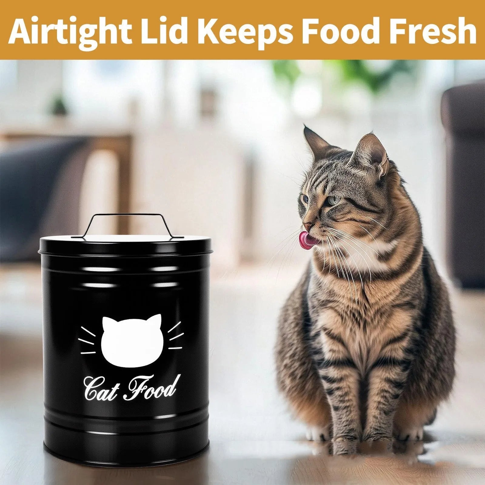Round black iron sheet storage can with lid, a moisture-proof container for pantry goods.
