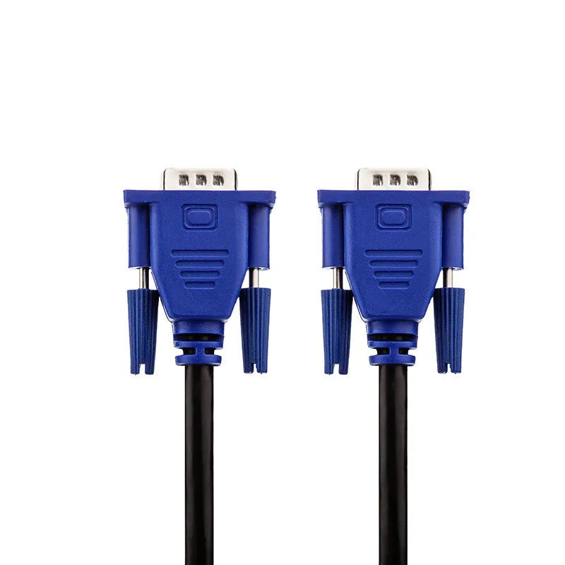 Black VGA cable with blue moulded connectors, 1.5m length for computer monitor connections