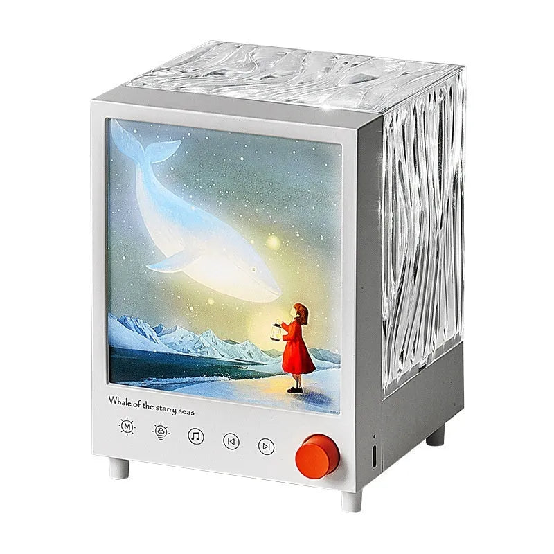 Aurora Treasure Box Star Sea Whale projection lamp with Bluetooth speaker, showing compact design.