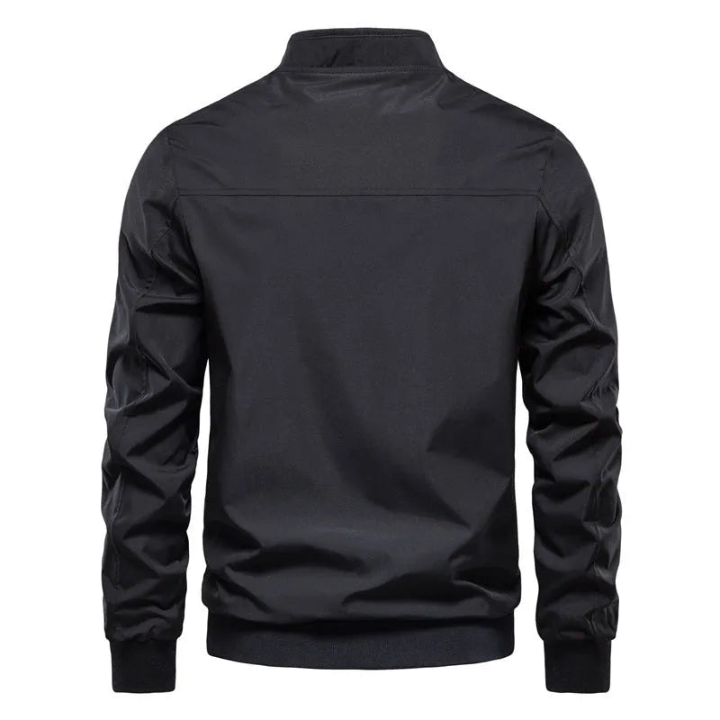 Men's thin casual jacket in polyester available in dark blue, black, or army green