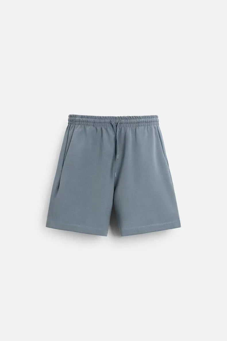 Loose double-sided texture short sleeve t-shirt and matching shorts set in blue.