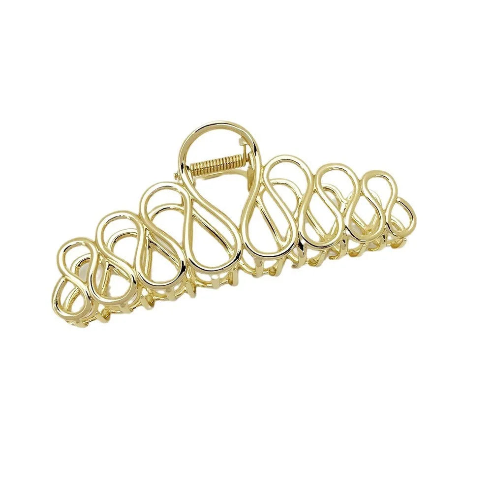 Minimalist large hair clip with tassel decoration in gold electroplated alloy for updo hairstyles