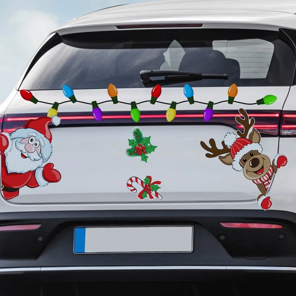 Christmas elk cartoon reflective magnetic sticker for window decoration