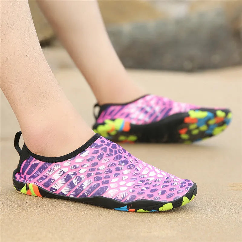 Beach wading shoes in multiple colours with Lycra elastic uppers and EVA midsoles for swimming