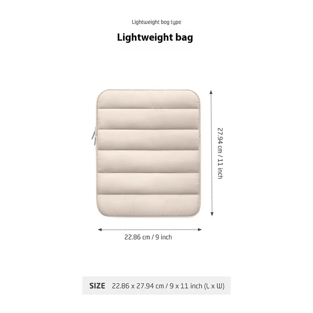 Fluffy air-filled laptop sleeve for 9.7-11 inch devices with elasticated sides in black colour