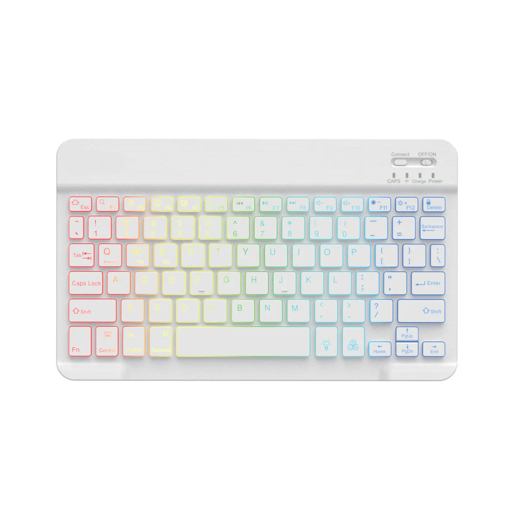 10-inch backlit Bluetooth keyboard for tablets with colourful RGB lighting in seven colour options